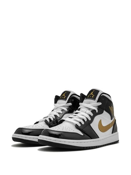 Air Jordan 1 Mid Se Black/Gold Patent Leather Sneakers